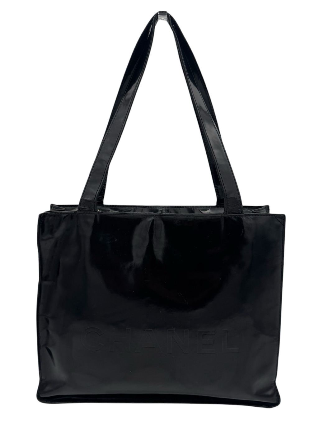Chanel Patent Leather Logo Tote Bag Black